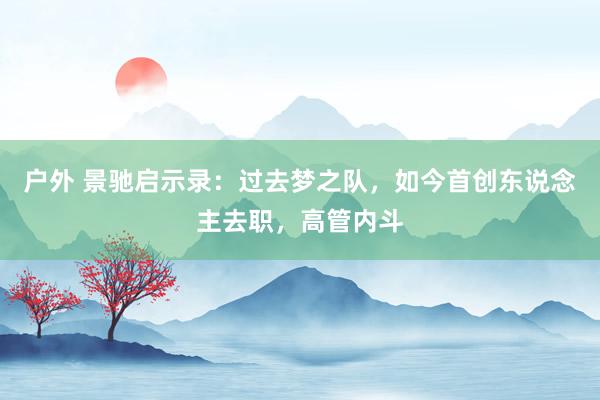 户外 景驰启示录：过去梦之队，如今首创东说念主去职，高管内斗